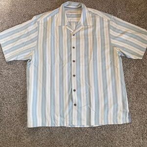 Tommy Bahama Blue and White Striped Casual Shirt | Size XL